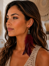 Load image into Gallery viewer, Midnight Merlot Feather Earrings
