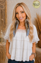 Load image into Gallery viewer, Periwinkle Skies &amp; Rhinestone Bows Feather Earrings
