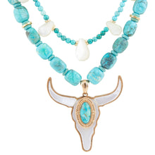 Load image into Gallery viewer, Longhorn Luxe Mother of Pearl &amp; Turquoise Statement Necklace
